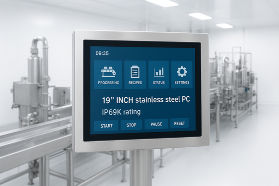 19" waterproof dustproof stainless steel 304 316 touch panel PC computer for food, beverage, biotechnology HMI fanless industrial all in one M12 connector